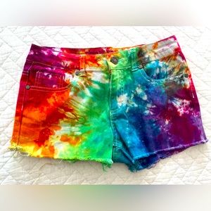 Rainbow tie-dye jean shorts size 25